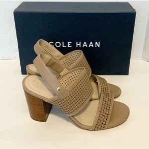NIB Cole Haan Leather Kim City Slingback Block Heel Sandal